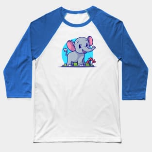 Cute Elephant Smiling Cartoon Vector Icon Illustration Baseball T-Shirt